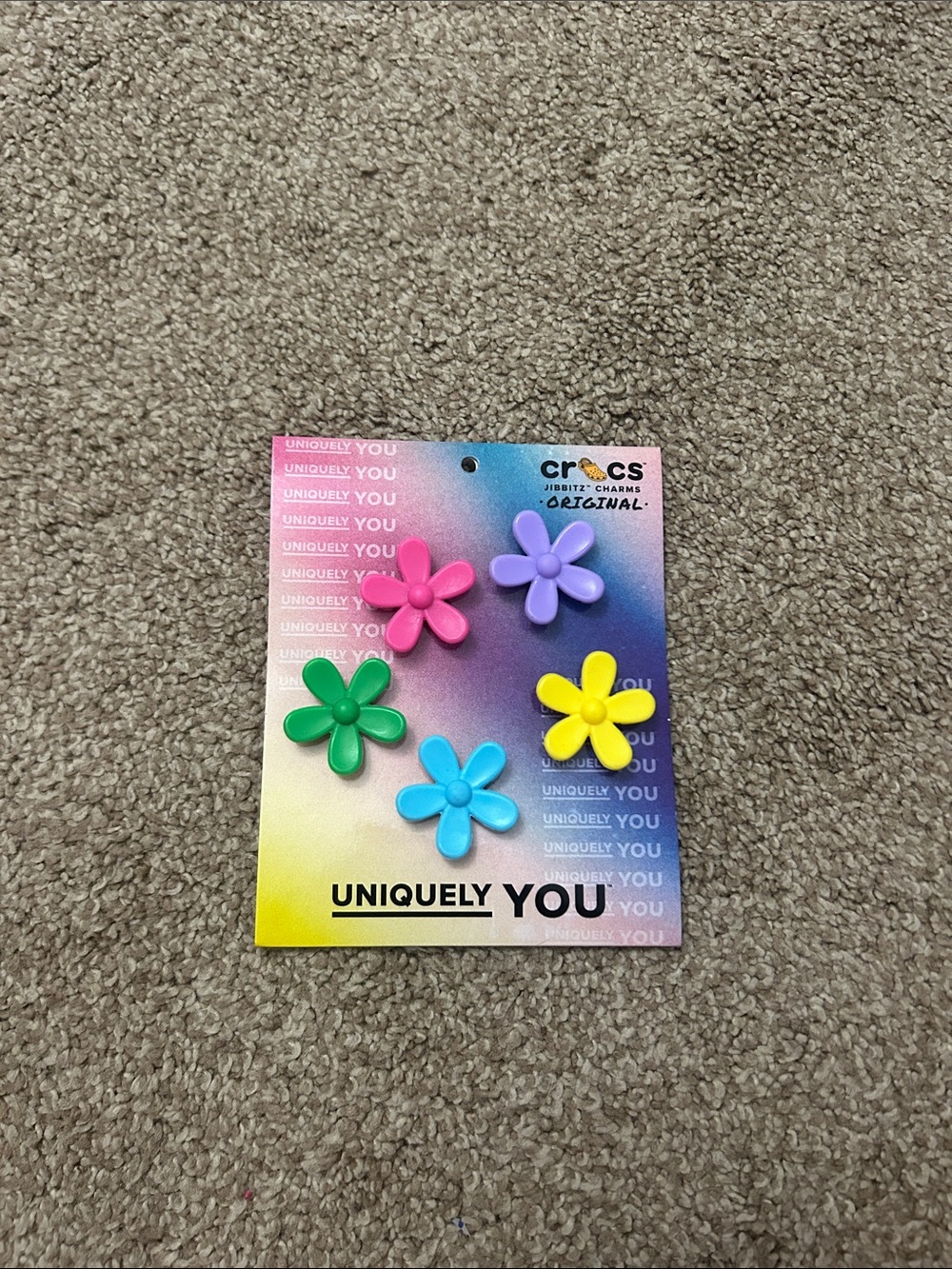 CROCS Flower Jibbitz Charm Pack in Pink, Purple, Green, Blue & Yellow